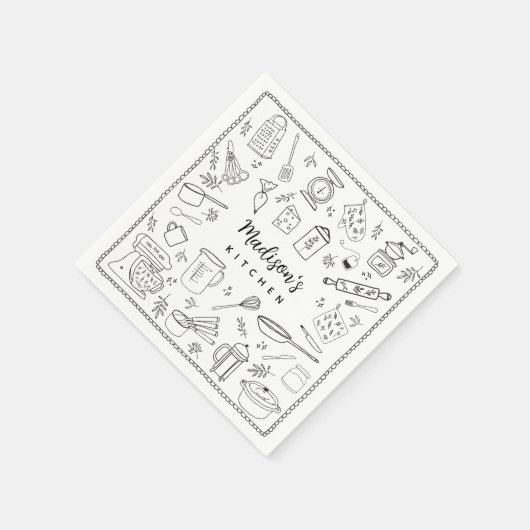 Serviette En Papier Personalized Hand Drawn Kitchen Cooking Utensils (Coin)