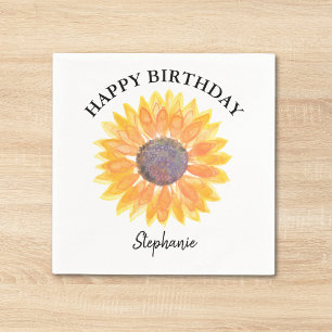 Serviette En Papier Personalized Happy Birthday Yellow Sunflower 