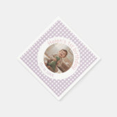 Serviette En Papier Personalized Lavender Gingham Birthday Photo (Coin)