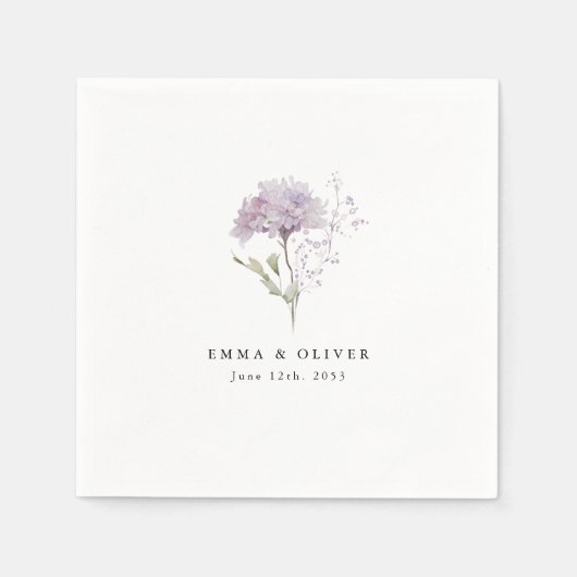 Serviette En Papier Personalized Lavender hydrangea Watercolor Wedding (Devant)