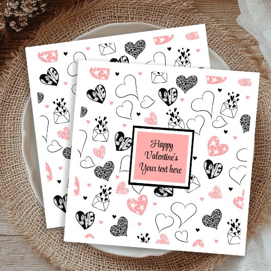 Serviette En Papier Personalized Love Text Pink Black Hearts Party 