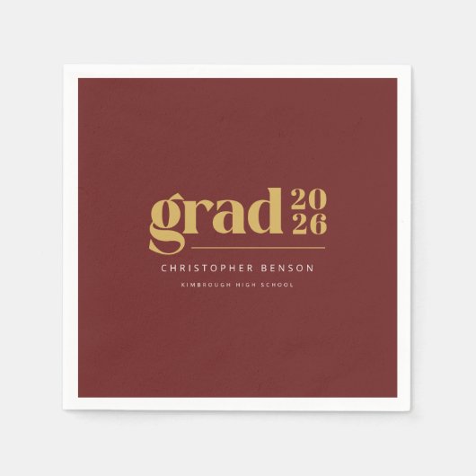 Serviette En Papier Personalized Modern Red Gold 2026 Graduation (Devant)
