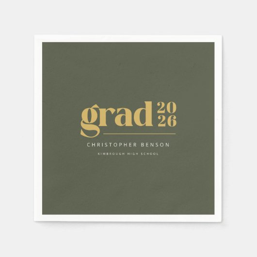 Serviette En Papier Personalized Olive Green Gold 2026 Graduation (Devant)