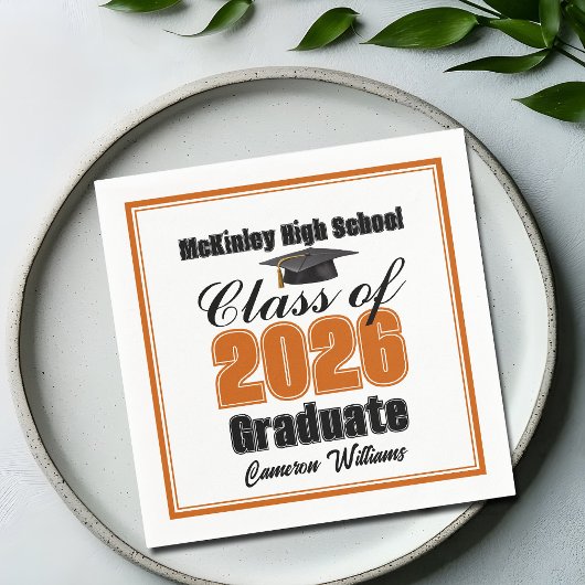 Serviette En Papier Personalized Orange Class of 2026 Graduation Party