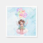 Serviette En Papier Personalized Pink Fairy on Cloud Birthday Napkin  (Devant)