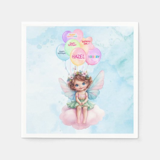 Serviette En Papier Personalized Pink Fairy on Cloud Birthday Napkin  (Devant)