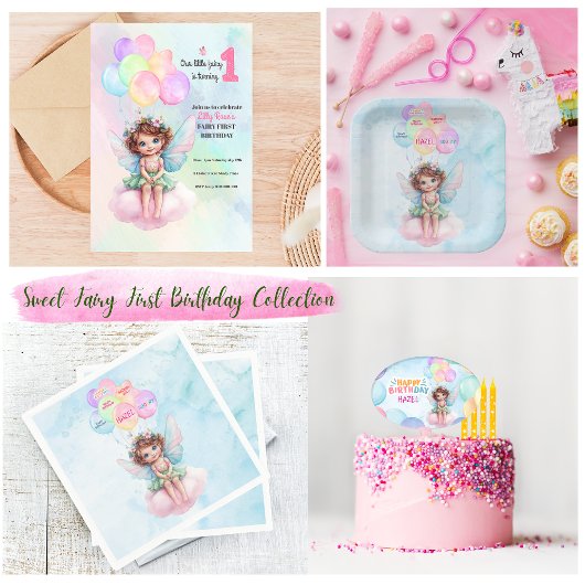 Serviette En Papier Personalized Pink Fairy on Cloud Birthday Napkin 