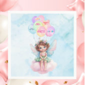Serviette En Papier Personalized Pink Fairy on Cloud Birthday Napkin 