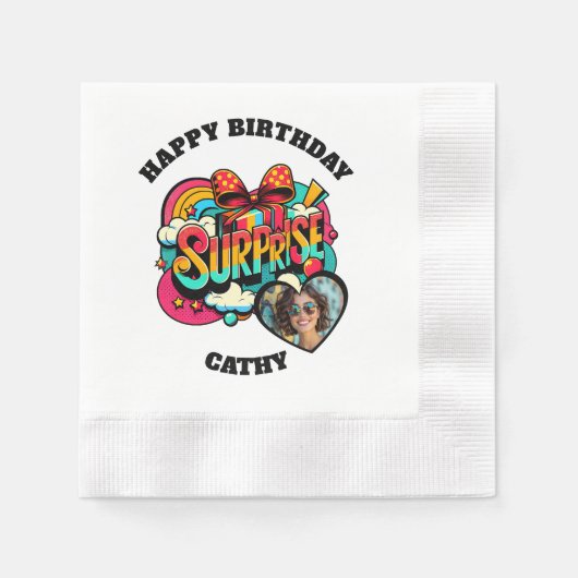 Serviette En Papier Personalized Pop Art Retro Birthday Photo (Devant)