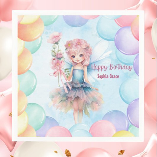 Serviette En Papier Personalized Pretty Blue Fairy Birthday Napkins 