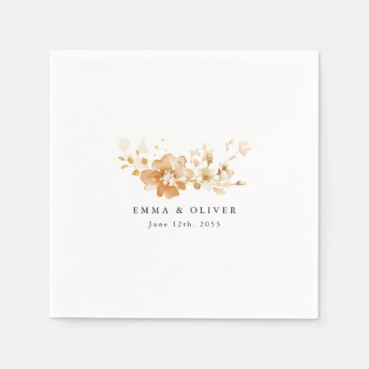 Serviette En Papier Personalized Terracotta Floral Elegant Wedding (Devant)