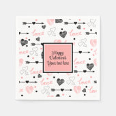 Serviette En Papier Personalized Valentine Pink Black Hearts Sketch  (Devant)