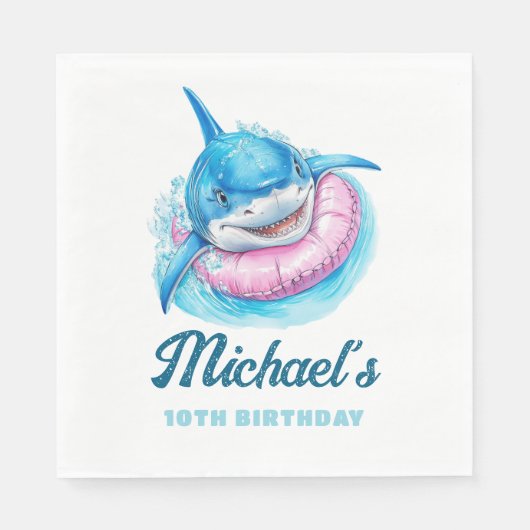 Serviette En Papier Personalized Waterpark Shark Pool Party Birthday (Devant)