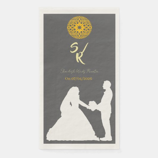 Serviette En Papier Personalized Wedding Couple Silhouette Monogram  (Devant)