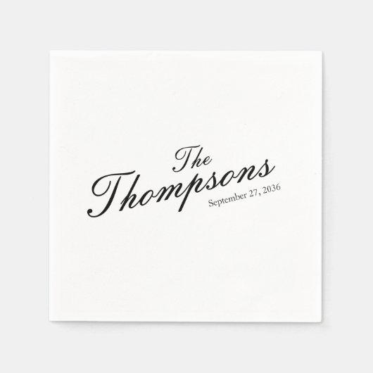 Serviette En Papier Personalized Wedding Last Name Black White (Devant)