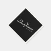 Serviette En Papier Personalized Wedding Last Name Black White (Coin)