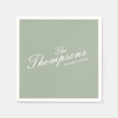 Serviette En Papier Personalized Wedding Last Name Sage Green Cocktail (Devant)