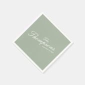 Serviette En Papier Personalized Wedding Last Name Sage Green Cocktail (Coin)