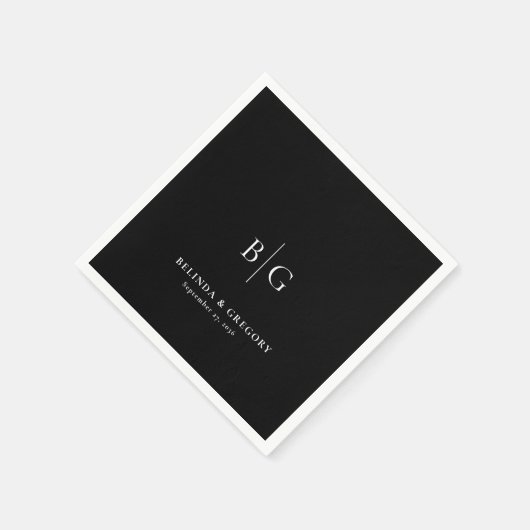 Serviette En Papier Personalized Wedding Monogrammed Black White (Coin)