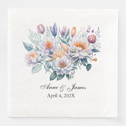 Serviette En Papier Personalized White Floral  (Devant)