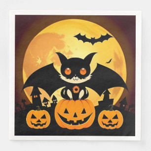 Serviette En Papier Personnage de chat Halloween mignon avec des citro