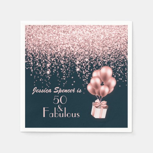 Serviette En Papier Personnalisable 50 & Fabuleux Rose Gold 50e annive (Devant)