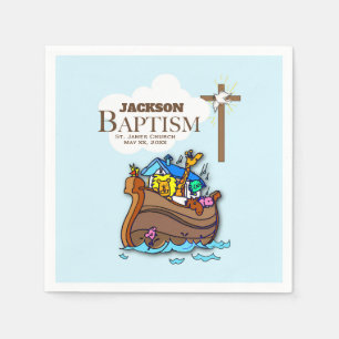 Serviette En Papier Personnalisable, Baby Boy Baptism Arche de Noah