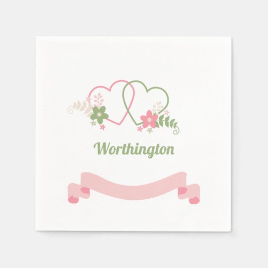Serviette En Papier Personnalisable Deux Coeurs Liés Mariage (Devant)