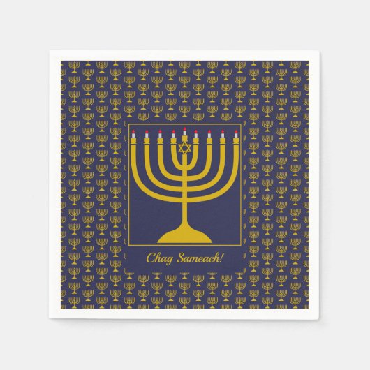 Serviette En Papier Personnalisable en bleu foncé | HANOUKKA | MENORAH (Devant)