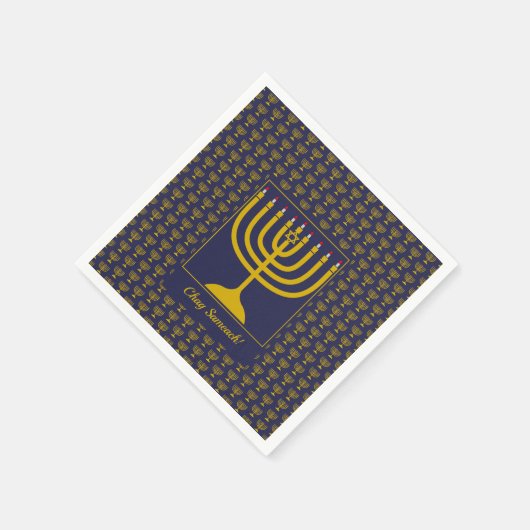 Serviette En Papier Personnalisable en bleu foncé | HANOUKKA | MENORAH (Coin)