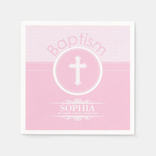 Serviette En Papier Personnalisable, fille rose enfant de Dieu Baptême