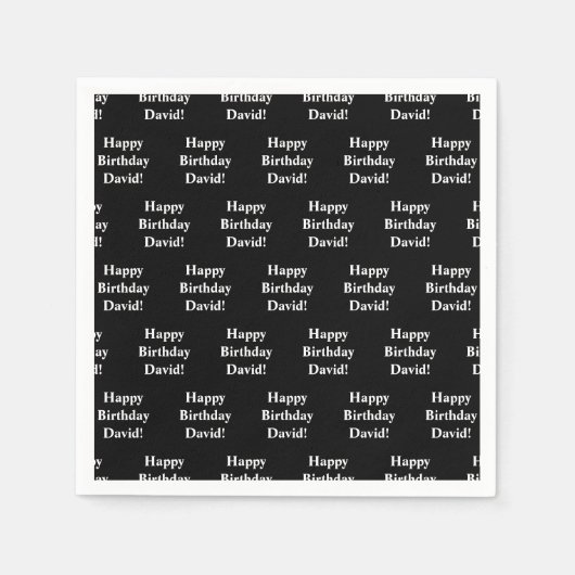 Serviette En Papier Personnalisable Joyeux Texte d'anniversaire | Noir (Devant)