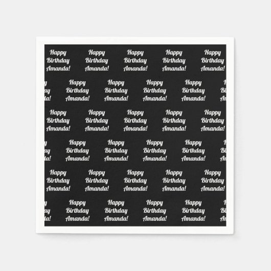 Serviette En Papier Personnalisable Joyeux Texte d'anniversaire | Noir (Devant)