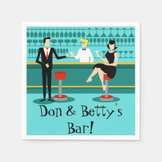 Serviette En Papier Personnalisable Retro Cocktail Lounge Papier (Devant)