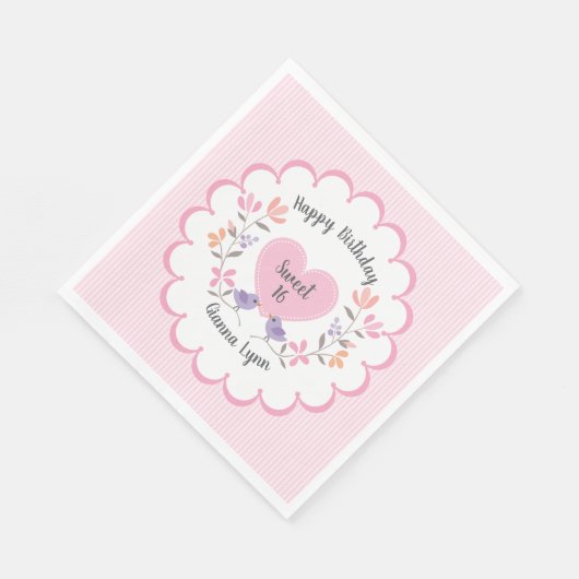 Serviette En Papier Personnalisable Rose Floral Sweet 16 Anniversaire (Coin)