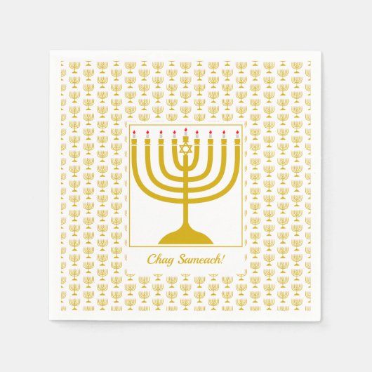 Serviette En Papier Personnalisable White Gold | HANOUKKA | MENORAH (Devant)