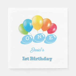 Serviette En Papier Personnalisé 1er anniversaire Bébé Bleu Nom du gar