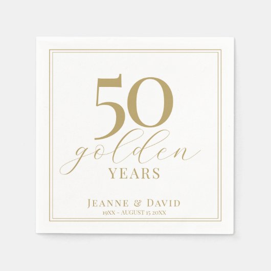 Serviette En Papier Personnalisé 50e anniversaire Mariage Élégant (Devant)
