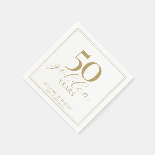 Serviette En Papier Personnalisé 50e anniversaire Mariage Élégant (Coin)