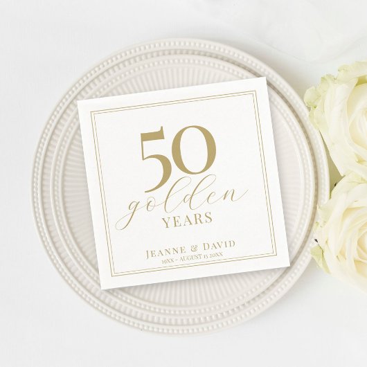 Serviette En Papier Personnalisé 50e anniversaire Mariage Élégant