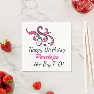 Serviette En Papier Personnalisé 70e anniversaire Pink Swirls Papier s