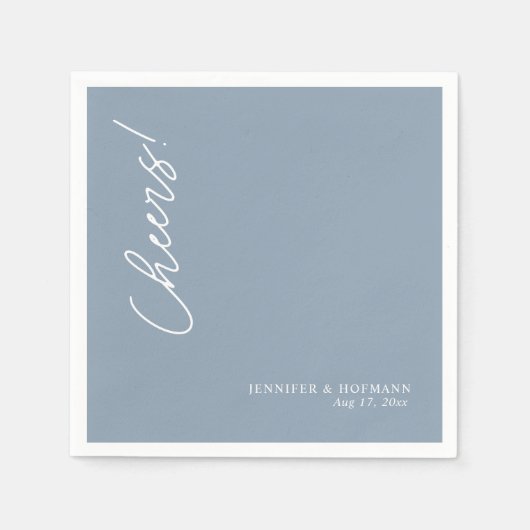 Serviette En Papier Personnalisé Blanc "Cheveux !" Mariage bleu Dusty (Devant)