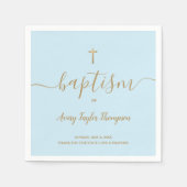 Serviette En Papier Personnalisé bleu Croix d'or garçon baptême élégan (Devant)