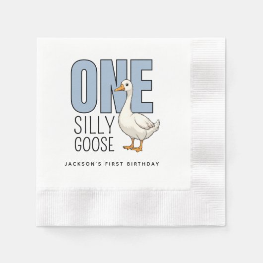 Serviette En Papier Personnalisé Blue One Silly Goose First Birday (Devant)