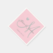Serviette En Papier Personnalisé Blush PINK Heart Mariage monogramme (Coin)