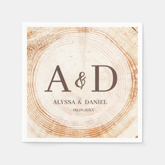Serviette En Papier Personnalisé bois rustique Monogram Mariage (Devant)
