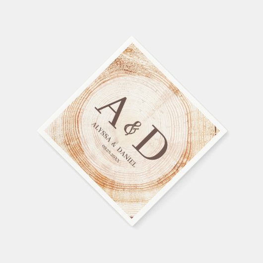 Serviette En Papier Personnalisé bois rustique Monogram Mariage (Coin)