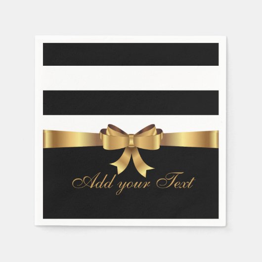 Serviette En Papier Personnalisé Chic Black Stripes Gold BAS votre tex (Devant)