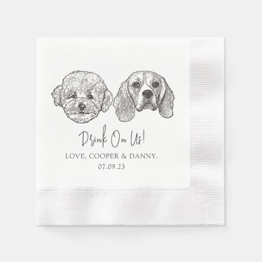 Serviette En Papier Personnalisé Deux Cocktails pour animaux Mariage d (Devant)