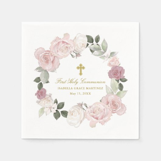 Serviette En Papier Personnalisé Editable Première Sainte Communion (Devant)